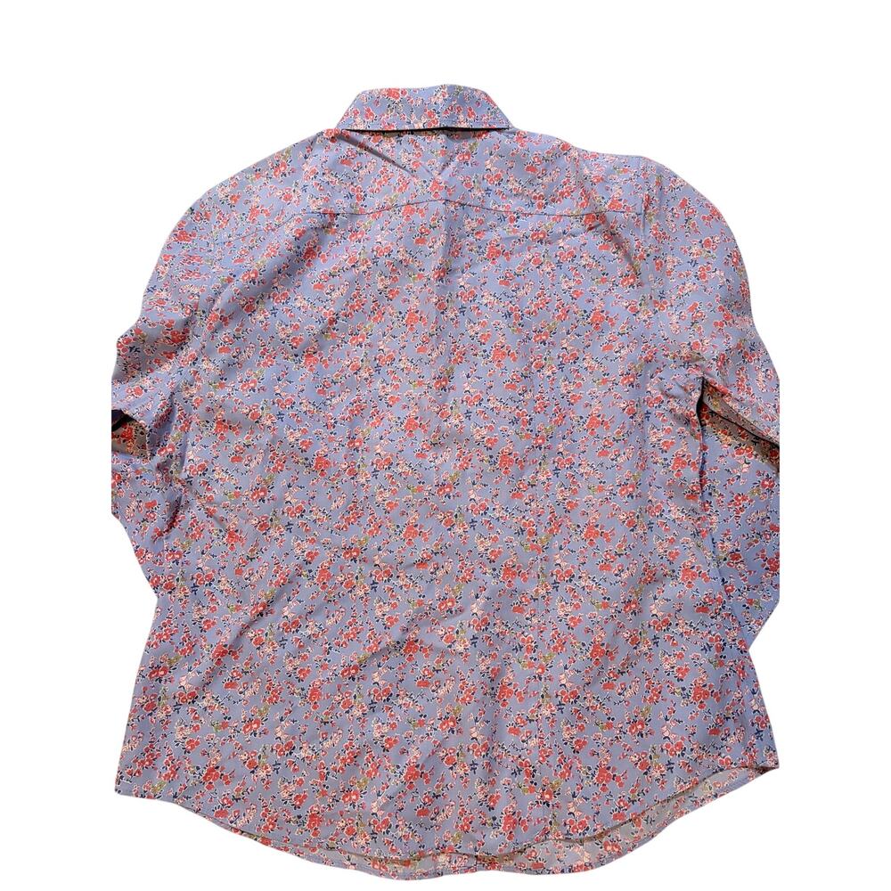 L.L.Bean Women XS Wrinkle Resistant Cotton Floral Button Down Shirt Blue - Picture 2 of 8